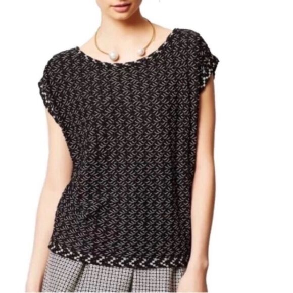Anthropologie Postmark Black White Short Sleeve Textured Weave Top Sz S - Picture 1 of 10